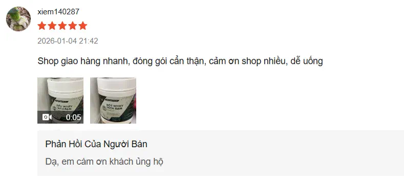 Đánh giá 5 sao ngày 04/01/2026: Shop giao hàng nhanh, đóng gói cẩn thận, cảm ơn shop nhiều, dễ uống